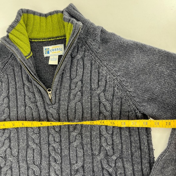 Fossil Brand Jeans Men's Gray Cable Knit Quarter Zip Sweater L Lambswool Blend - Picture 8 of 8